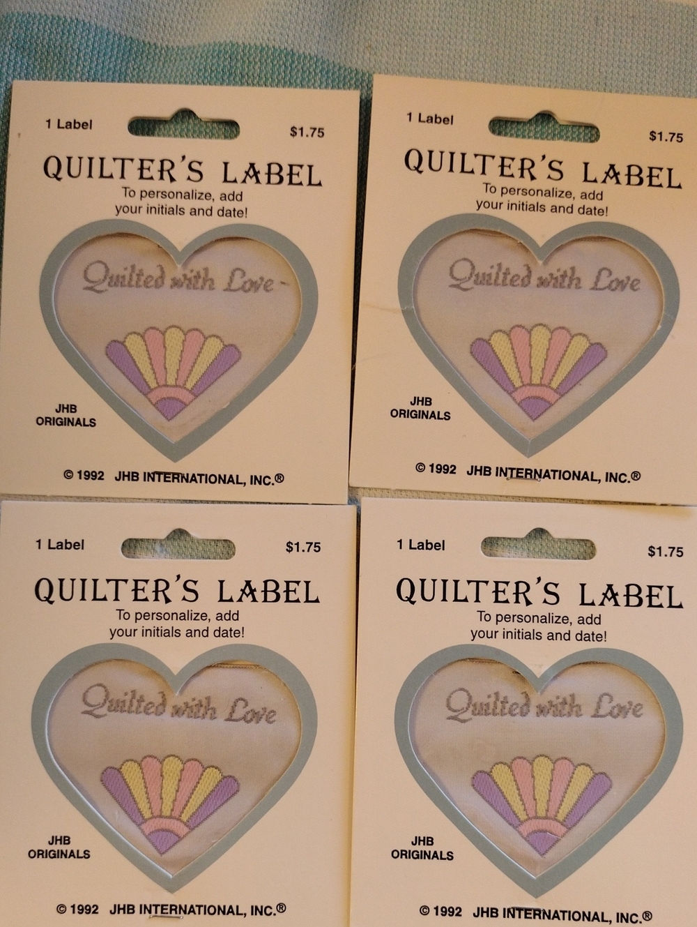 JHB Quilter's Label - Cream Heart 'Quilted with Love' 1992